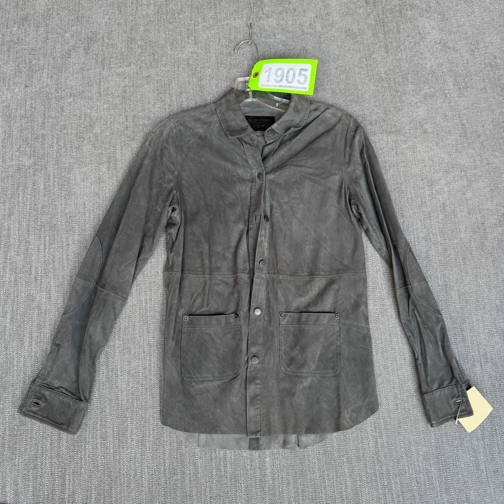 Current/Elliott Suede Leather Shirt Jacket Women S Gray Long Sleeve Button Front